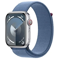 Apple Watch Series 9 (GPS + Cellular) avec boîtier de 45 mm en aluminium argenté et bracelet sport à rabat bleu hivernal par Virgin Plus - Financement mensuel