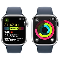 Apple Watch Series 9 (GPS + Cellular) avec boîtier de 45 mm en aluminium argenté et bracelet sport bleu tempête par Rogers - Petit/Moyen - Financement mensuel