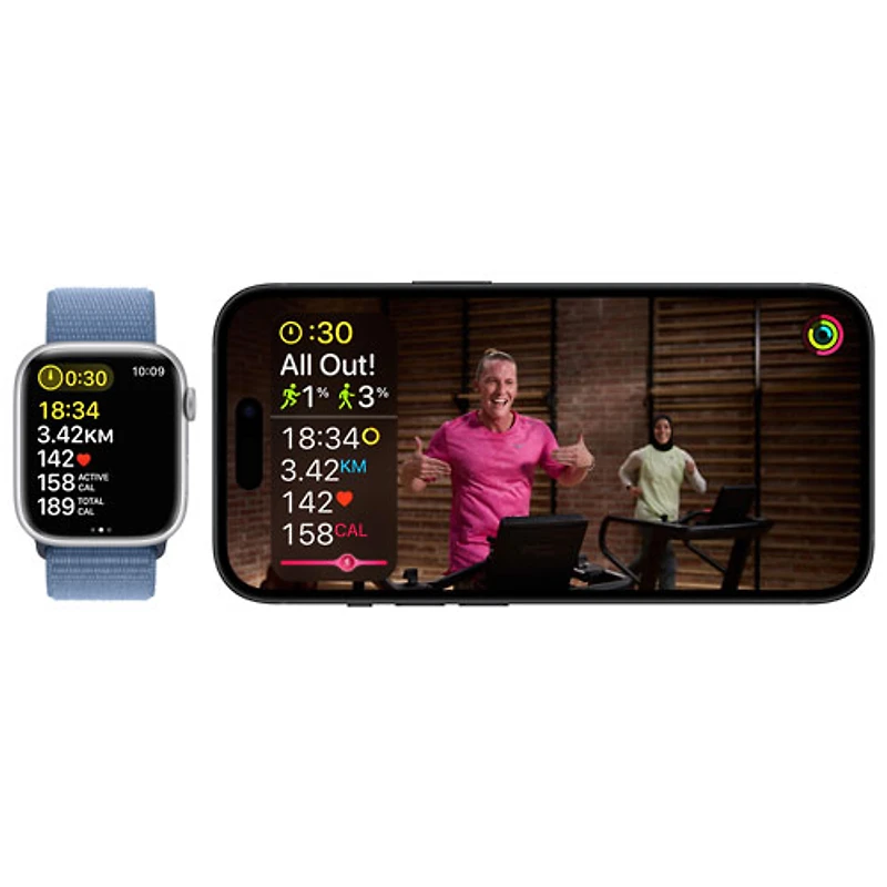 Apple Watch Series 9 (GPS + Cellular) avec boîtier de 45 mm en aluminium argenté et bracelet sport bleu tempête par TELUS - Petit/Moyen - Financement mensuel