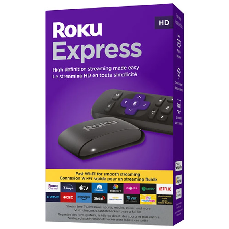 Lecteur de diffusion continue Express HD de Roku (2023) avec câble HDMI haute vitesse et télécommande simple (aucune commande de téléviseur)