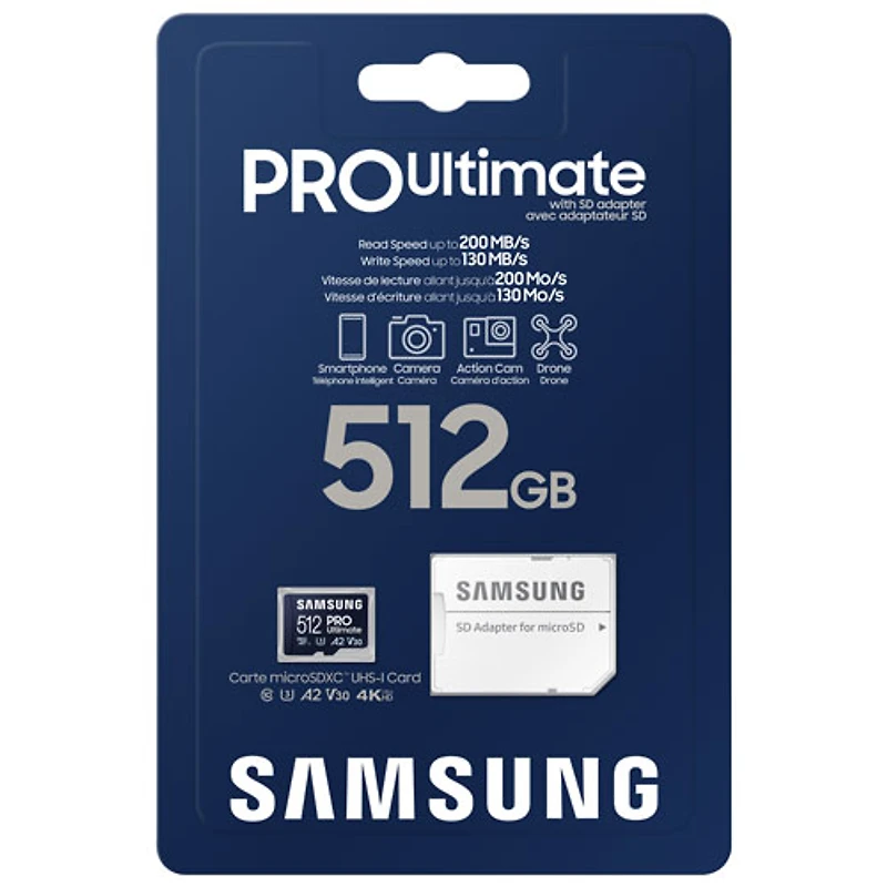 Carte mémoire microSD de 200 Mo/s de 512 Go PRO Ultimate de Samsung