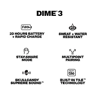 Écouteurs boutons 100 % sans fil à isolation sonore Dime 3 de Skullcandy - Noir