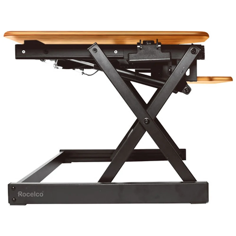 Rocelco 46"W Ergonomic Corner Adjustable Desk Riser with Keyboard Tray - Teak