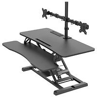 Rocelco Electric Desk Riser with Dual Monitor Mount with Keyboard Tray - Black