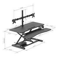 Rocelco Electric Desk Riser with Dual Monitor Mount with Keyboard Tray - Black