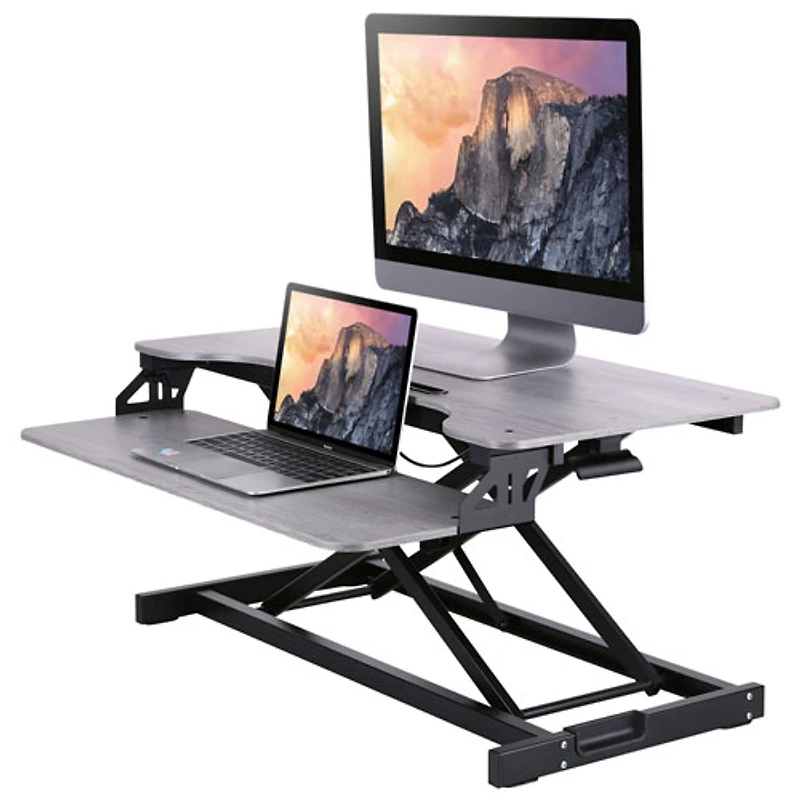 Bureau assis/debout à hauteur ajustable de 32 po avec plateau pour clavier de Rocelco - Noir