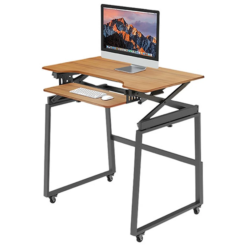 Bureau ergonomique à hauteur ajustable et portatif de 40 po de largeur de Rocelco avec plateau pour clavier - Teck
