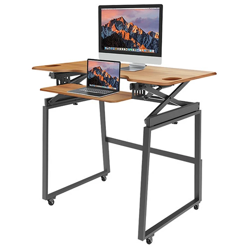 Rocelco 46"W Ergonomic Portable & Adjustable Stand Desk with Keyboard Tray - Brown