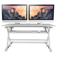 Surélévateur de bureau ergonomique ajustable de 40 po de largeur de Rocelco avec plateau pour clavier - Blanc
