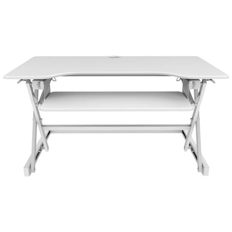 Surélévateur de bureau ergonomique ajustable de 40 po de largeur de Rocelco avec plateau pour clavier - Blanc