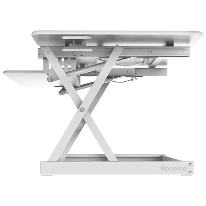 Surélévateur de bureau ergonomique ajustable de 46 po de largeur de Rocelco avec plateau pour clavier - Blanc