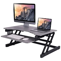 Rocelco 32"W Ergonomic Adjustable Desk Riser with Keyboard Tray - Grey