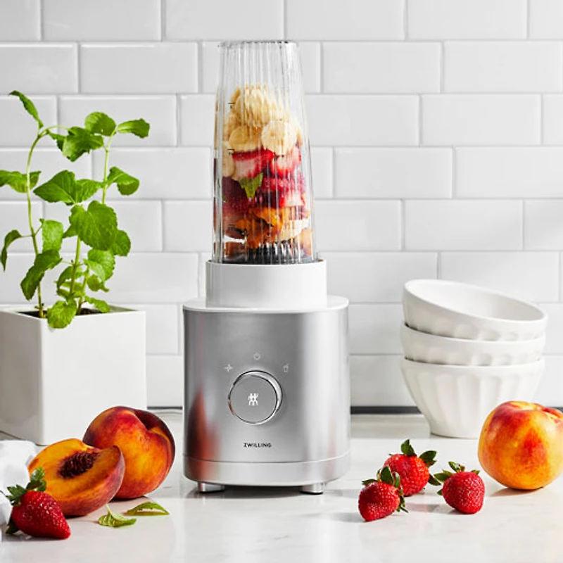 Mélangeur personnel compact de 500 W Enfinigy 550L de Zwilling - Argenté et blanc