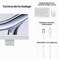 iMac de 24 po d'Apple (automne 2023) - Argenté (puce M3 d'Apple/processeur graphique 10 coeurs/SSD Go/RAM 8 Go