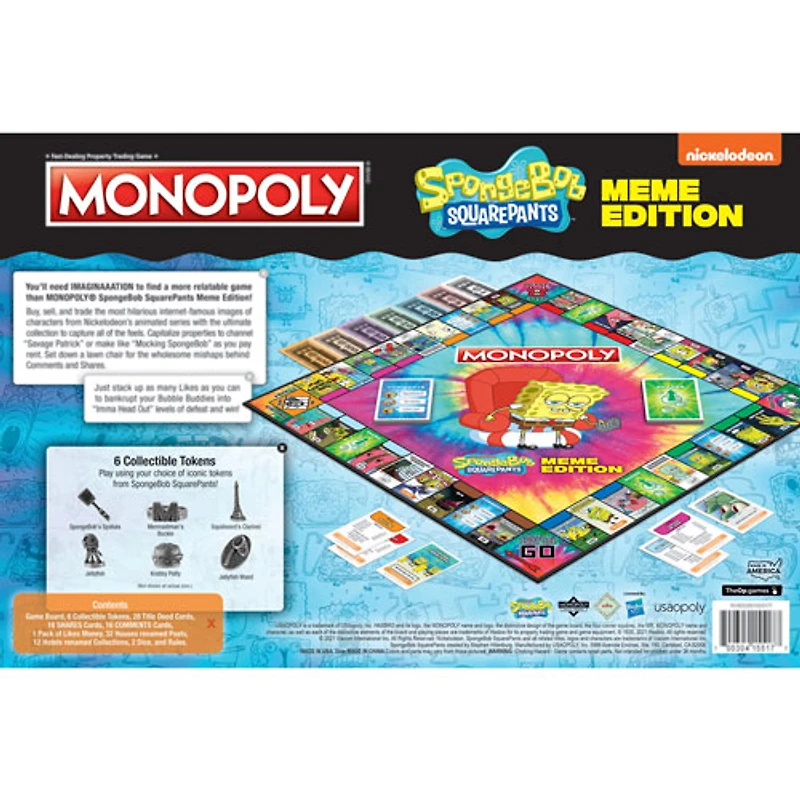 Monopoly: Jeu de société SpongeBob SquarePants Meme Edition - Anglais