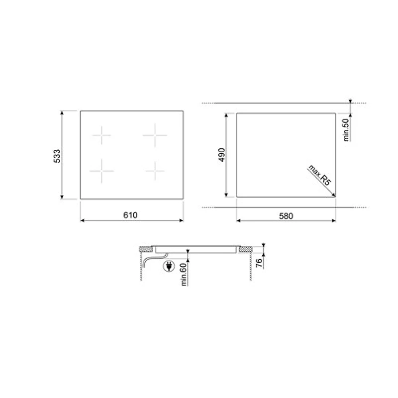Surface de cuisson à induction de 24 po à 4 éléments de Smeg (SIMU324D) - Noir