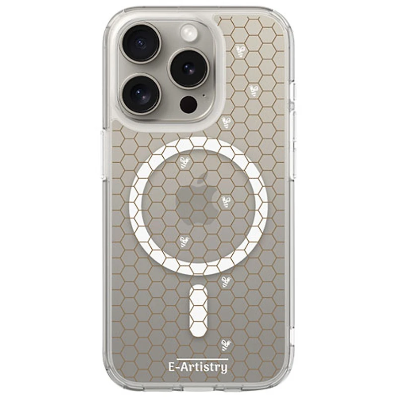 E-Artistry Signature Honeycomb Fitted Hard Shell Case w/ MagSafe for iPhone 15 Pro - Clear - White/Gold