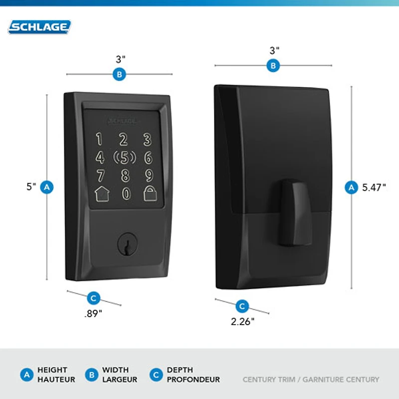 Serrure intelligente à pêne dormant Wi-Fi Encode Plus de Schlage - Noir mat
