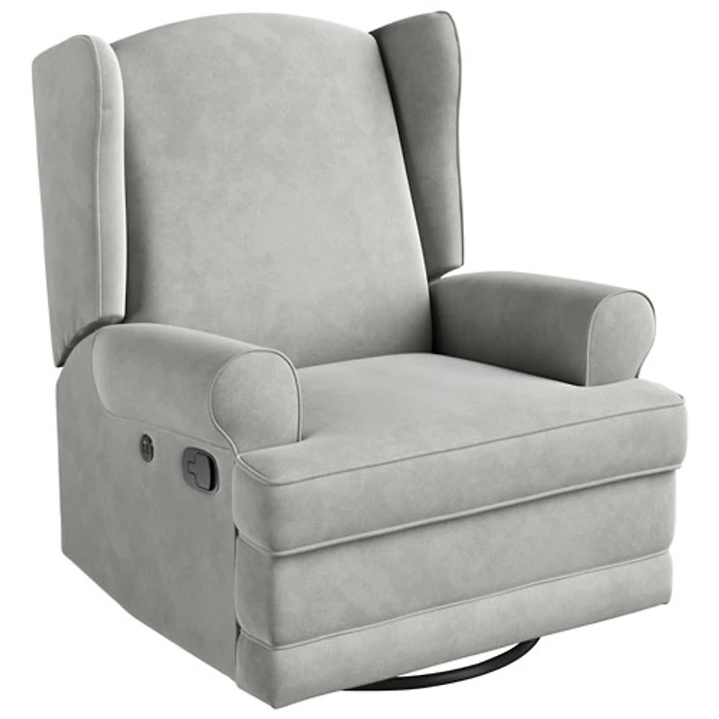 Fauteuil coulissant inclinable recouvert à ailettes Serenity de Storkcraft avec port de chargement USB - Acier