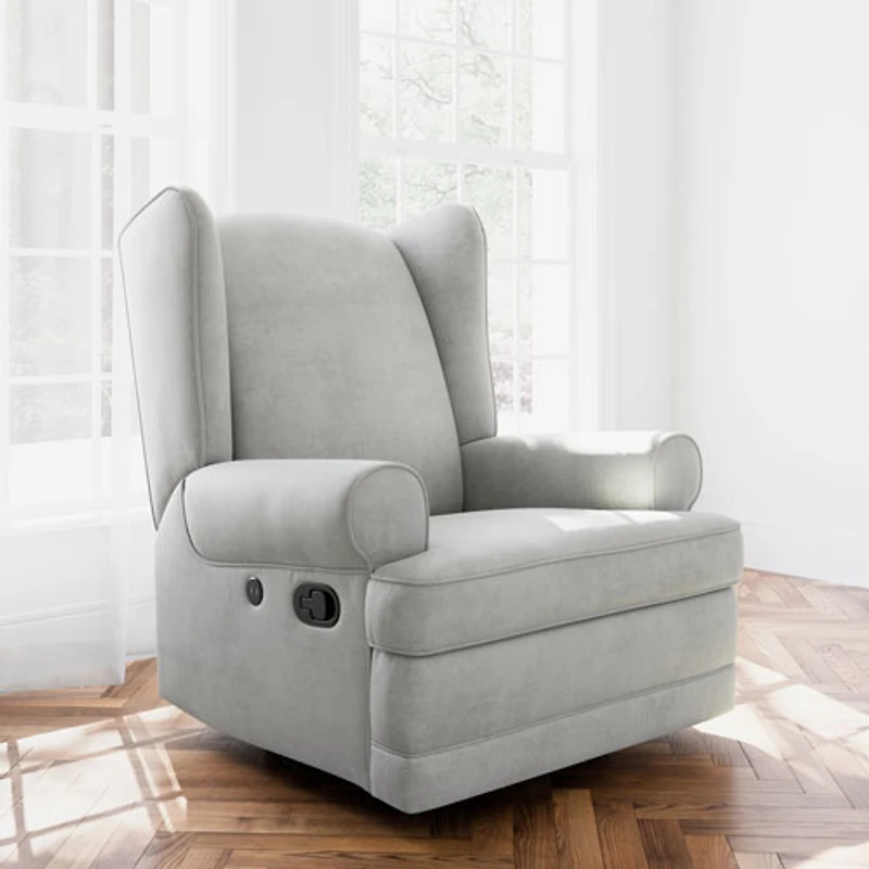 Fauteuil coulissant inclinable recouvert à ailettes Serenity de Storkcraft avec port de chargement USB - Acier
