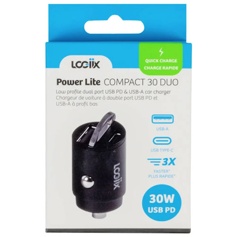 Chargeur pour l'auto USB-C/USB-A PD 30 W Power Lite 30 Duo de LOGiiX - Noir
