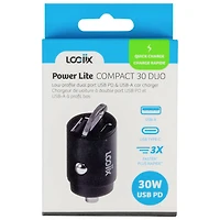 Chargeur pour l'auto USB-C/USB-A PD 30 W Power Lite 30 Duo de LOGiiX - Noir