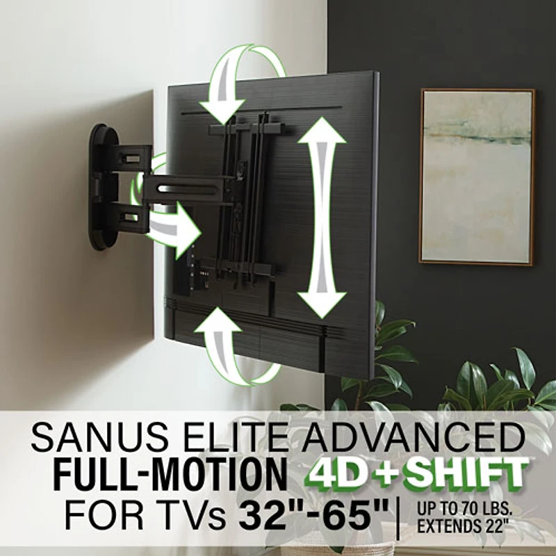 Support mural articulé Elite Advanced avec fonction 4D + Shift de SANUS pour téléviseur de 32 à 65 po