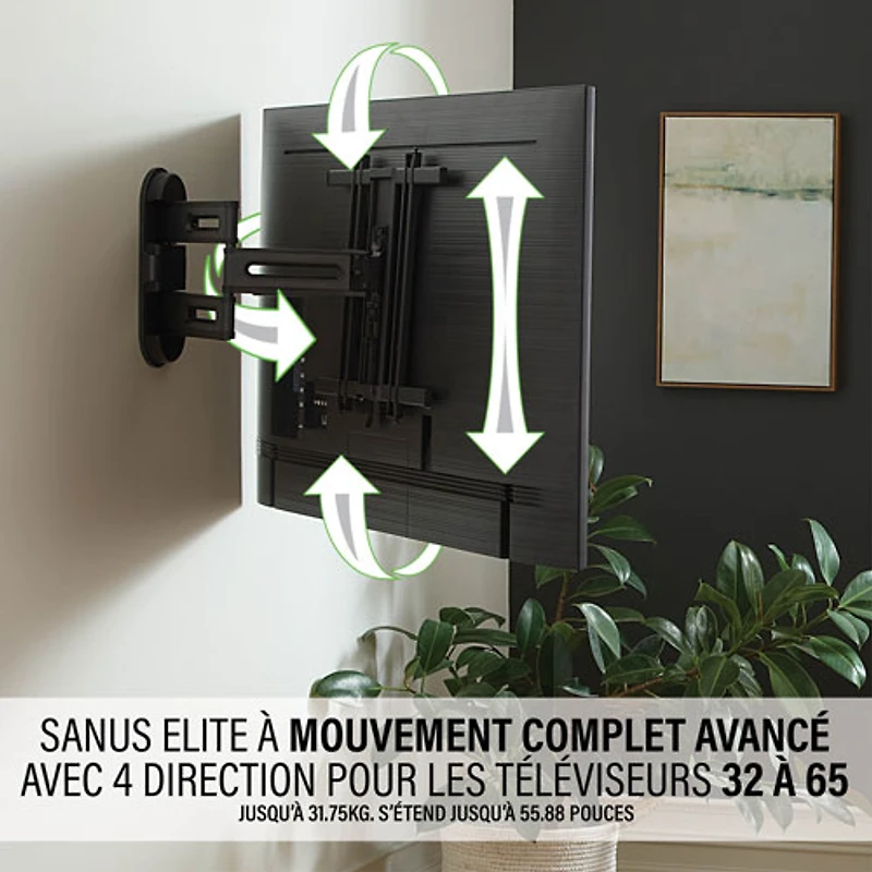Support mural articulé Elite Advanced avec fonction 4D + Shift de SANUS pour téléviseur de 32 à 65 po