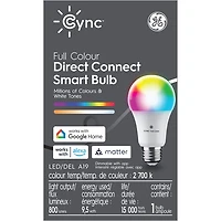 GE Cync A19 Smart LED Light Bulb with Matter Compatibility - Multi-Colour