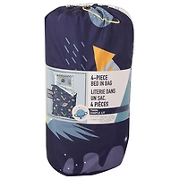 Literie réversible 4 pièces de Nemcor - Lit une place - Espace (bleu et blanc)