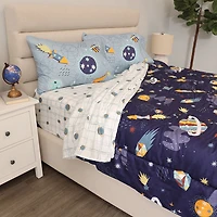 Literie réversible 5 pièces de Nemcor - Lit deux places - Espace (bleu et blanc)