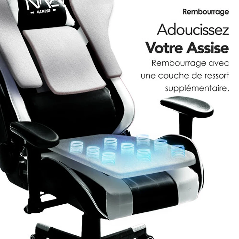 Naz Gladius Ergonomic High-Back Faux Leather Gaming Chair - Black/White