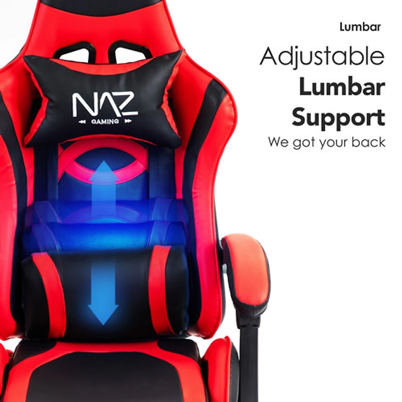 Fauteuil de jeu ergonomique à dossier haut en similicuir Tachi de Naz - Rouge