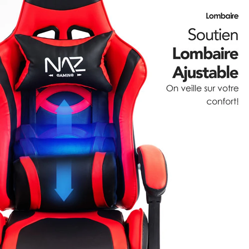 Fauteuil de jeu ergonomique à dossier haut en similicuir Tachi de Naz - Rouge