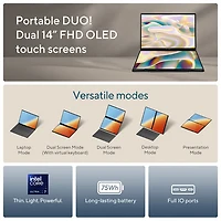 Portable tactile DELO 14 po Zenbook DUO d'ASUS - Gris (Core Ultra 7 EVO d'Intel/SSD 1 To/RAM 16 Go) - Anglais