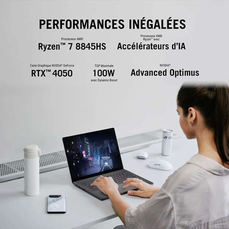 Portable de jeu ROG Zephyrus G14 À Écran DELO Nebula de 14 po d'ASUS - Gris éclipse (Ryzen 7 8845HS d'AMD/SSD 512 Go/RAM 16 Go/GeForce RTX 4050)