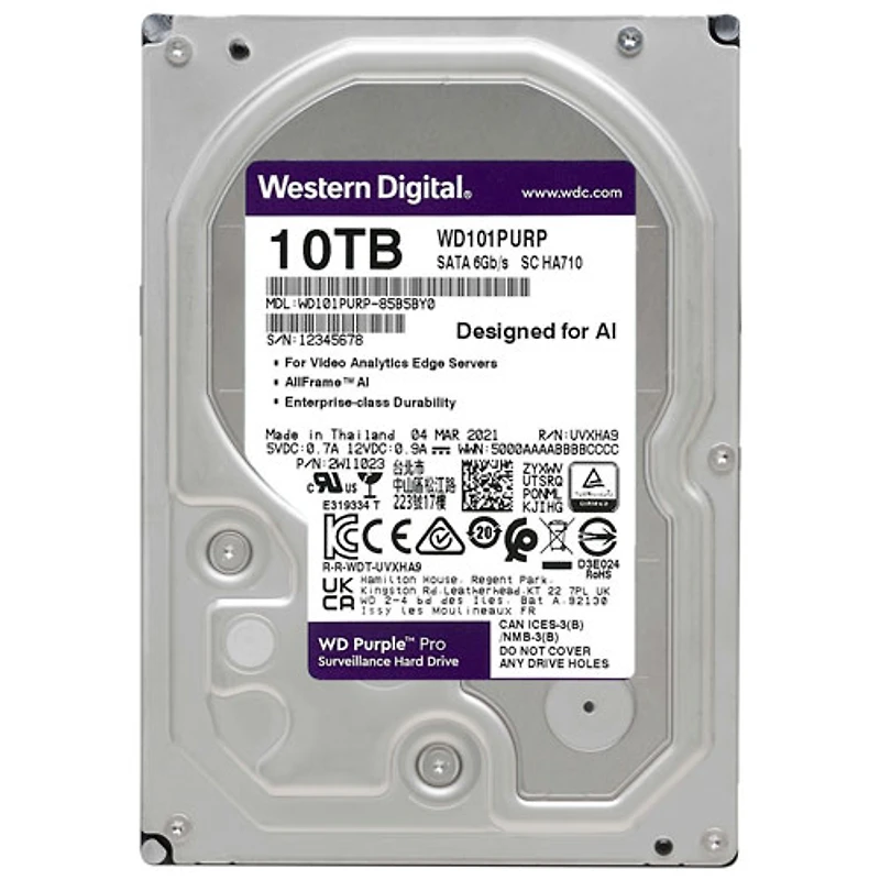 WD Purple Pro 10TB 3.5" 7200RPM SATA Desktop Internal Hard Drive (WD101PURP) - Purple