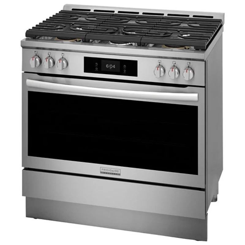 Cuisinière gaz de 36 po avec 6 brûleurs, convection véritable, friture à l'air chaud, four de 4,6 pi³ Pro de Frigidaire (GCFG3661AF) - Inox