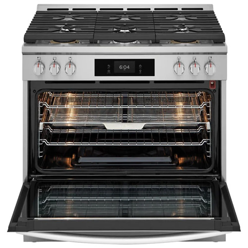 Cuisinière gaz de 36 po avec 6 brûleurs, convection véritable, friture à l'air chaud, four de 4,6 pi³ Pro de Frigidaire (GCFG3661AF) - Inox