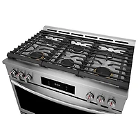 Cuisinière gaz de 36 po avec 6 brûleurs, convection véritable, friture à l'air chaud, four de 4,6 pi³ Pro de Frigidaire (GCFG3661AF) - Inox