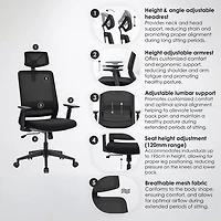 Fauteuil de bureau en filet ergonomique avec appuie-tête Expert de Naz - Noir