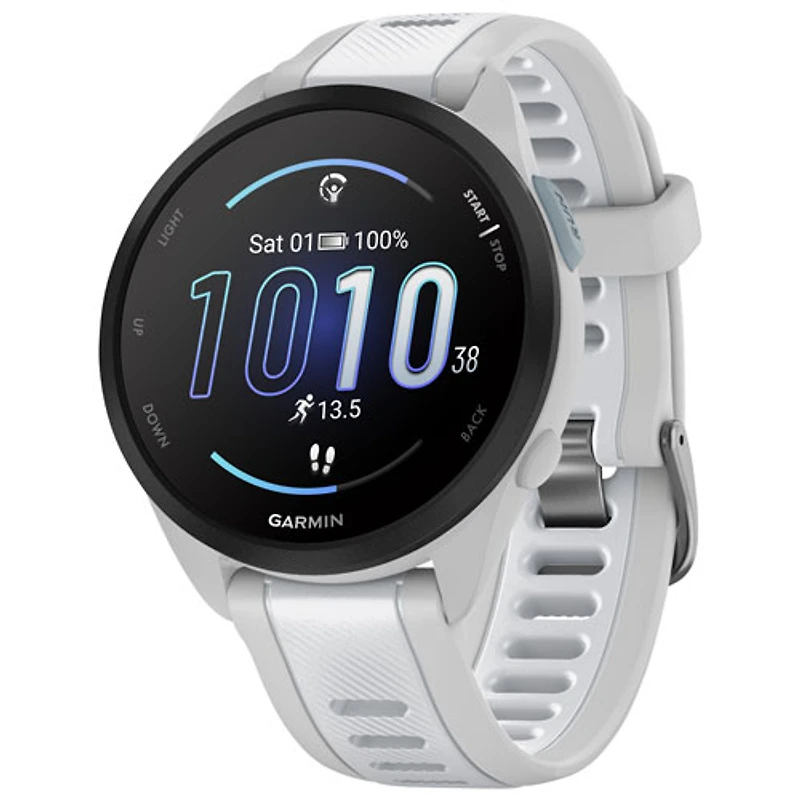Montre intelligente Bluetooth de 45 mm Forerunner 165 de Garmin pour la course - Moyen/Grand - Gris brume/Blanc
