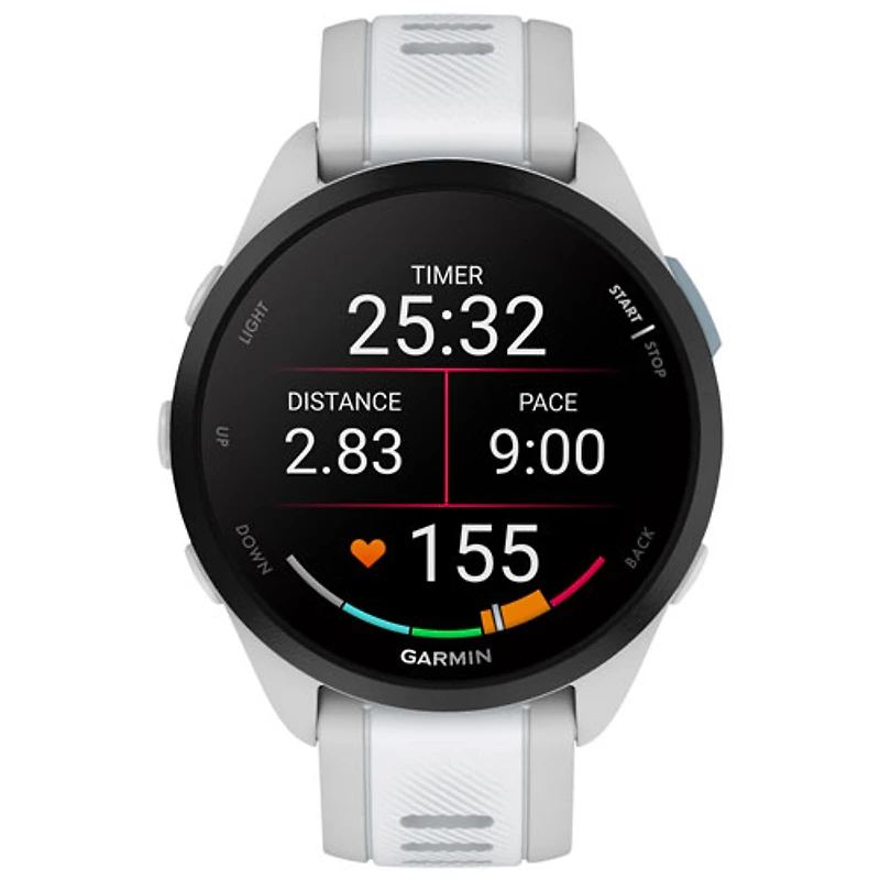 Montre intelligente Bluetooth de 45 mm Forerunner 165 de Garmin pour la course - Moyen/Grand - Gris brume/Blanc