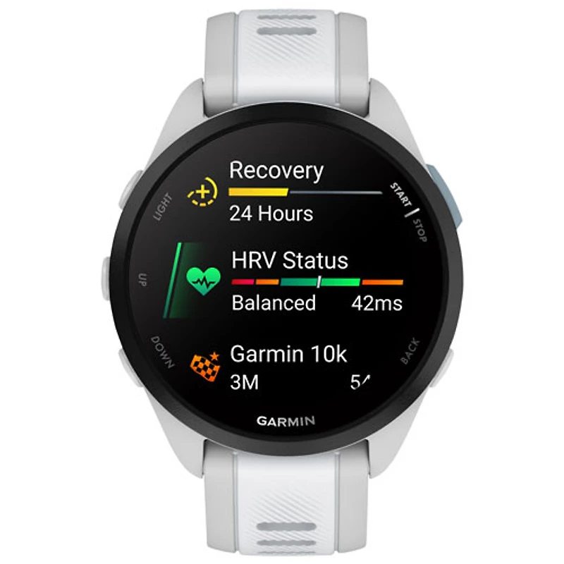 Montre intelligente Bluetooth de 45 mm Forerunner 165 de Garmin pour la course - Moyen/Grand - Gris brume/Blanc