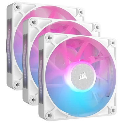 Ventilateurs de boîtier PWM RVB RX120 de 120 mm de Corsair avec concentrateur de système iCUE LINK - Paquet de 3 - Blanc