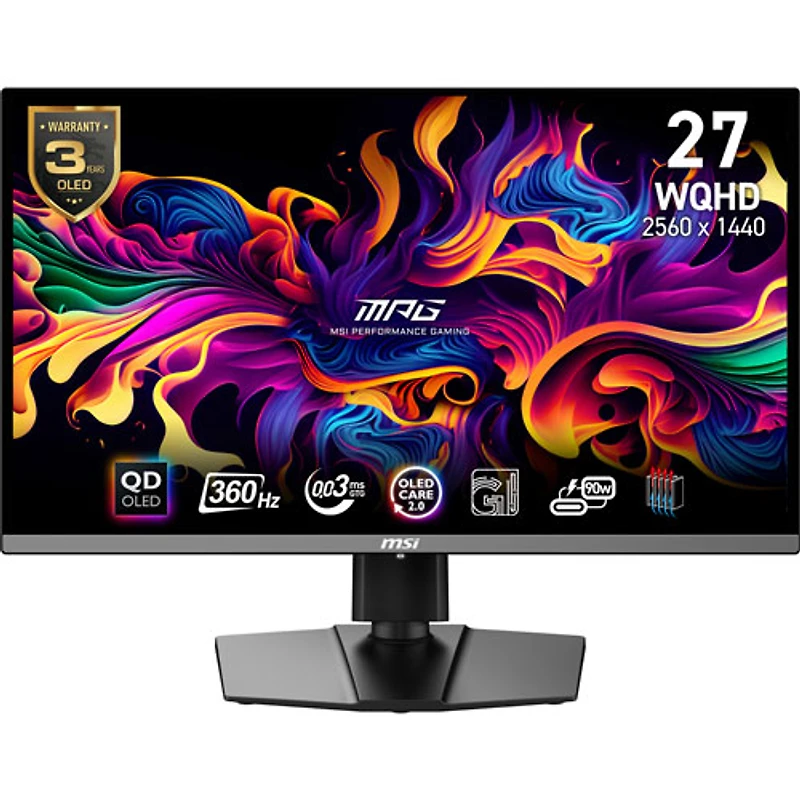 Moniteur de jeu QD-OLED WQHD 360 Hz 0,03 ms gris à gris 27 po de MSI (MPG 271QRX QD-OLED) - Noir
