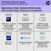 Portable de 14 po Pavilion Plus de HP (Core Ultra 7 d'Intel avec Evo d'Intel/RAM 32 Go/SSD 1 To)