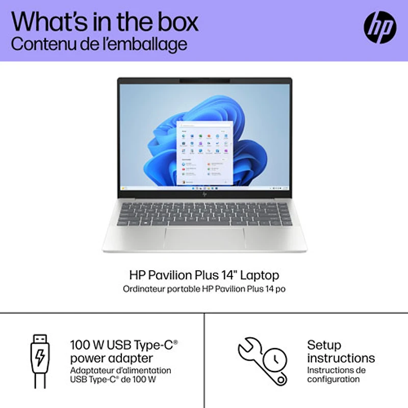 Portable de 14 po Pavilion Plus de HP (Core Ultra 7 d'Intel avec Evo d'Intel/RAM 32 Go/SSD 1 To)