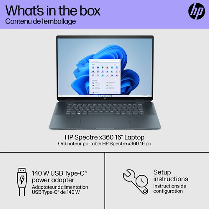 Portable 2-en-1 à écran tactile de 16 po Spectre de HP (Core Ultra 7 avec Evo d'Intel/RAM 16 Go/SSD 1 To/RTX 4050)