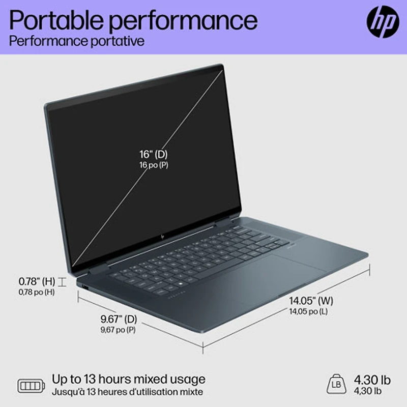 Portable 2-en-1 à écran tactile de 16 po Spectre de HP (Core Ultra 7 avec Evo d'Intel/RAM 16 Go/SSD 1 To/RTX 4050)